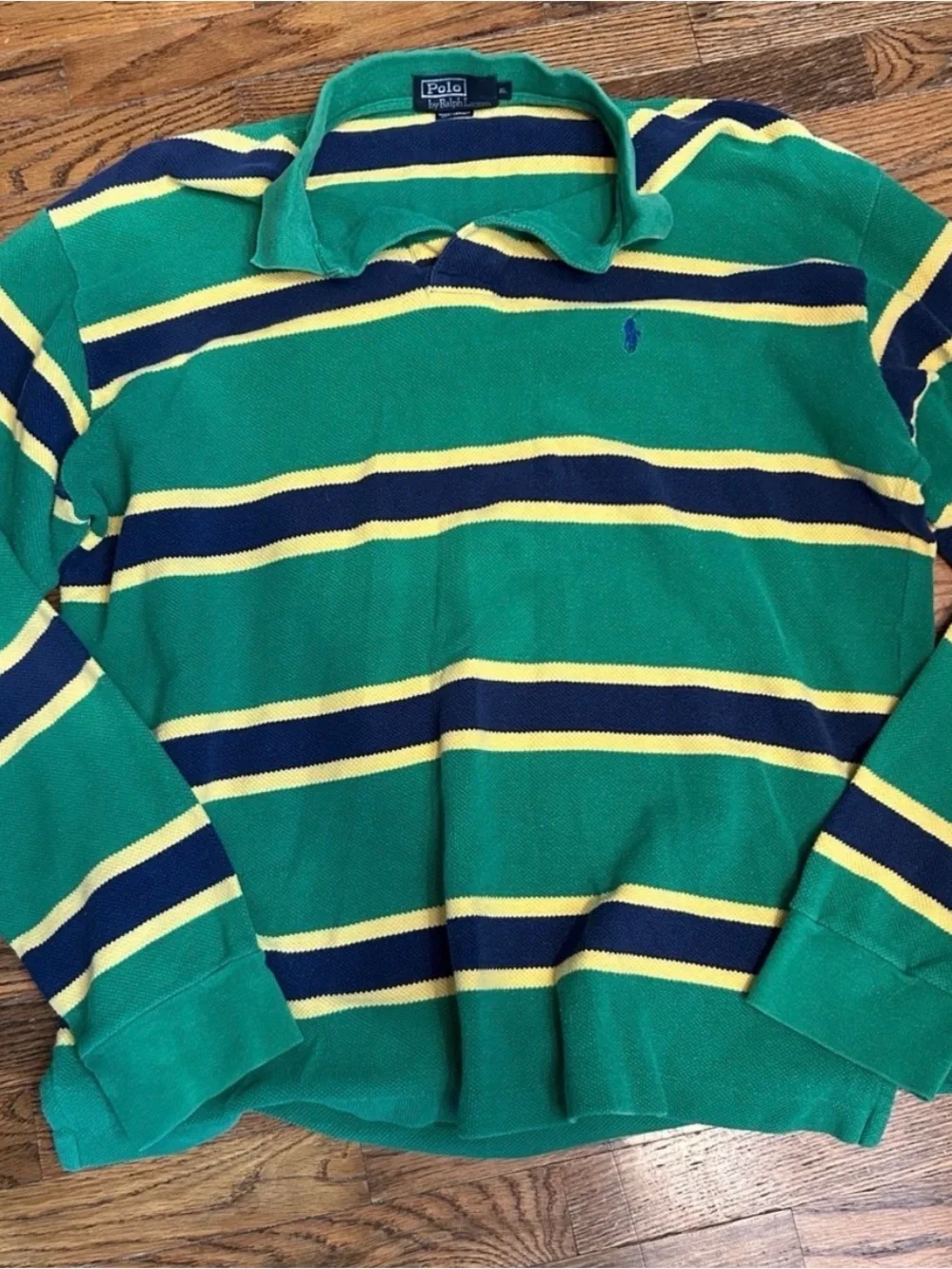 Polo by Ralph Lauren Green Navy Yellow Striped Rugby Shirt